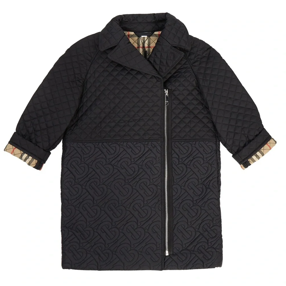 Burberry Girls’ Gia Cocoon Black TB Monogram Quilted Coat/Check Interior—6Y - Picture 5 of 16